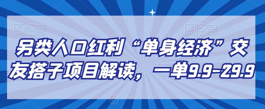 另类人口红利“单身经济”交友搭子项目解读，一单9.9-29.9【揭秘】-云笙网创