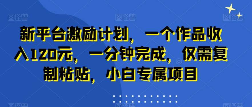 新平台激励计划，一个作品收入120元，一分钟完成，仅需复制粘贴，小白专属项目【揭秘】-云笙网创