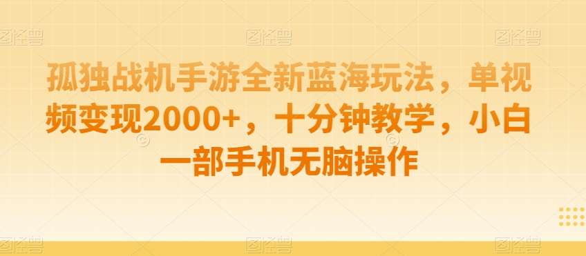 孤独战机手游全新蓝海玩法，单视频变现2000+，十分钟教学，小白一部手机无脑操作【揭秘】-云笙网创