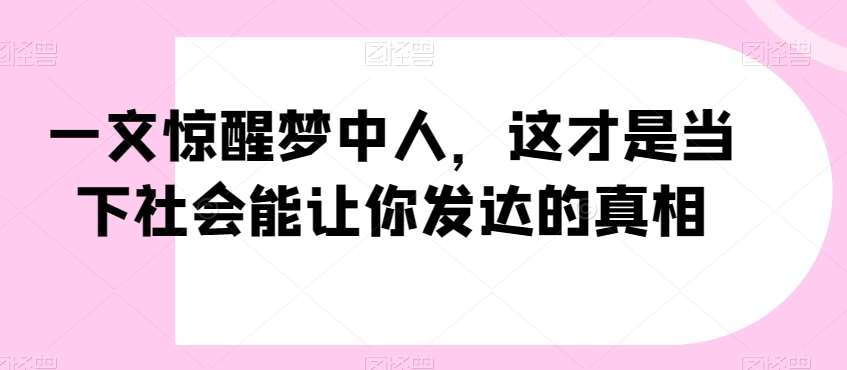 一文惊醒梦中人，这才是当下社会能让你发达的真相【公众号付费文章】-云笙网创