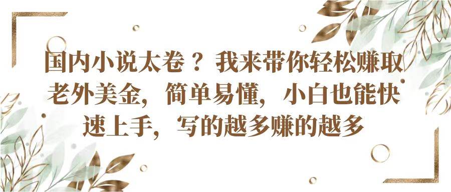 国内小说太卷？带你轻松赚取老外美金，简单易懂小白也能快速上手，写的越多赚的越多-云笙网创