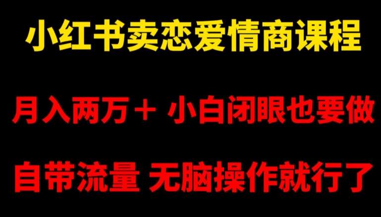 小红书卖恋爱情商课程，月入两万＋，小白闭眼也要做，自带流量，无脑操作就行了【揭秘】-云笙网创